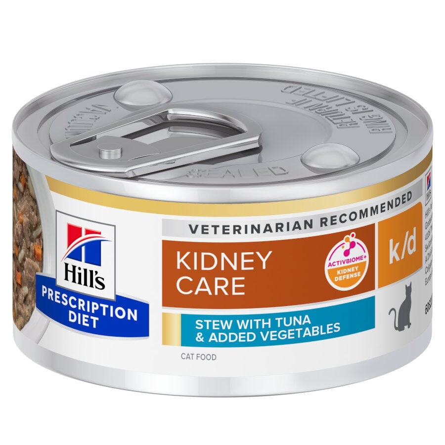 82 g Hill's Prescription Diet k/d Cuidado Renal Estofado de At&uacute;n y Vegetales lata para gatos, , large Imagen numero 1